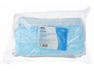 Маска мед. 3-х слойн. на резинке с фиксатором голубая, Китай /3000/