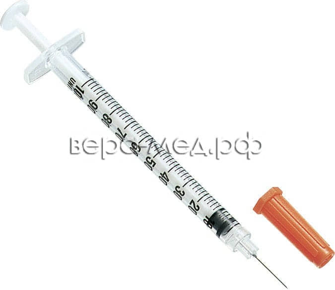Шприц 3-х дет. (Becton Dickinson) 1 мл инсулин. 29G U-100 с интегрир. иглой (0,33х12,7) Испания /500
