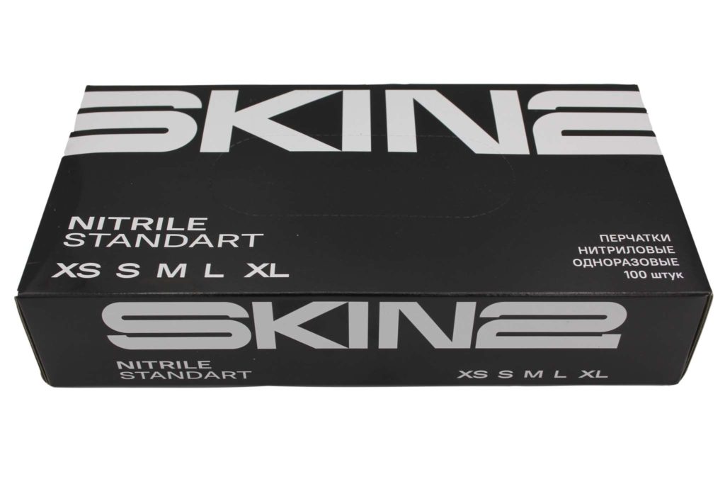 Перчатки нитриловые н/о н/стер. L черные (СКИН)/ 50/500/ НДС 20%