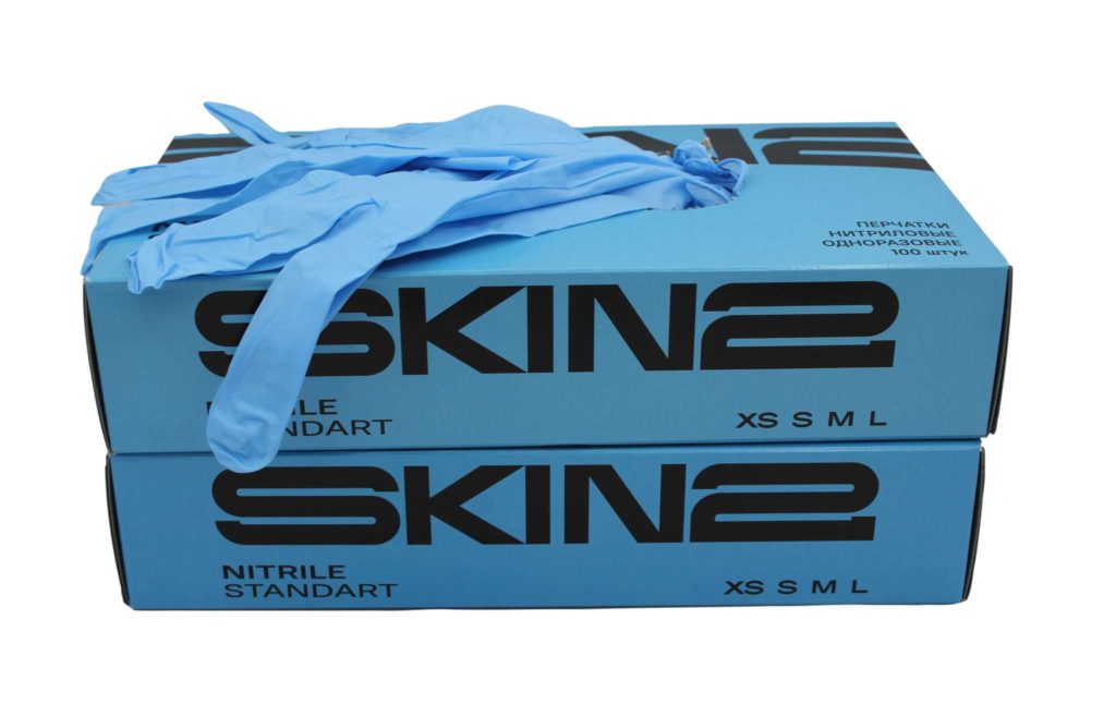 Перчатки нитриловые н/о н/стер. L голубые (СКИН)/ 50/500/ НДС 20%