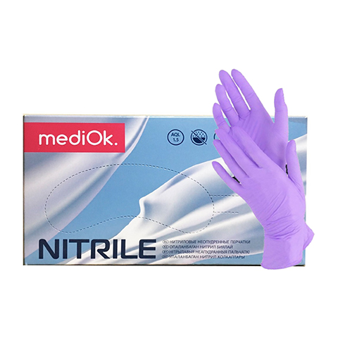 Перчатки нитриловые н/о н/стер. S сиреневые (MediOK) /100/1000/