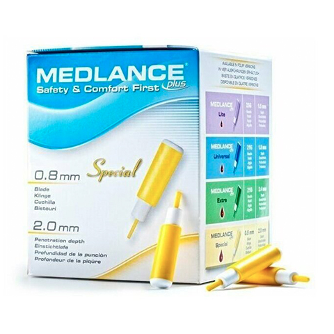 Ланцет автоматический Медланс плюс Спешиал,перо 0,8 мм, глуб. прокола 2,0 мм. ЛЕЗВИЕ желтый №200