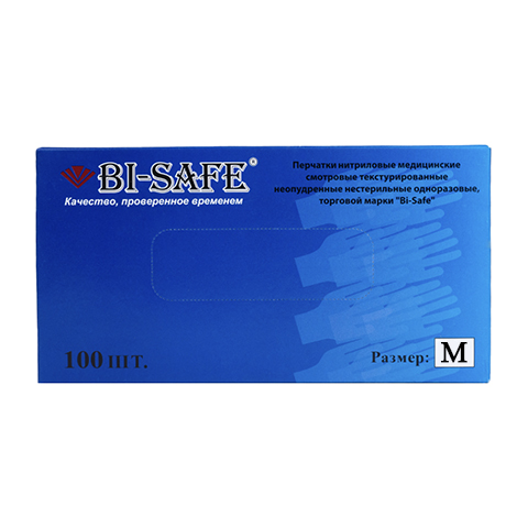 Перчатки нитриловые н/о н/стер. M (Bi-safe) /50/500/
