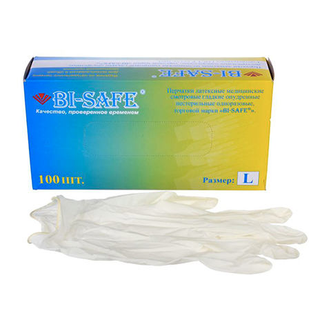 Перчатки смотровые опудр. н/стер. L (Bi-safe) /50/500/