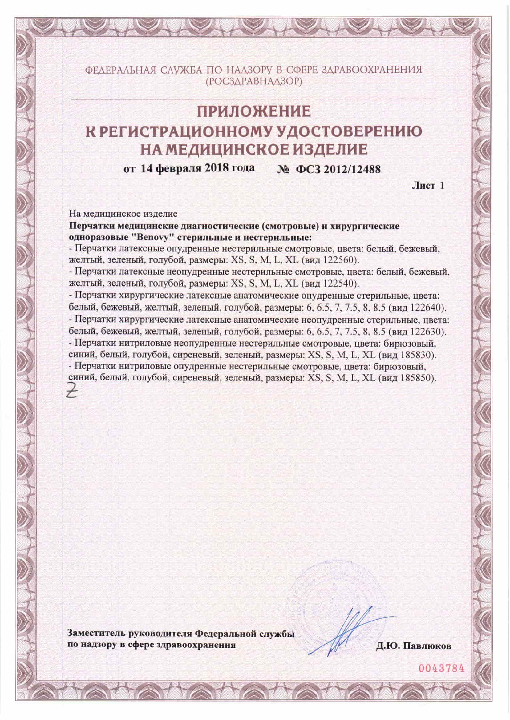 Перчатки нитриловые н/о н/стер. M (Benovy) 100/1000/